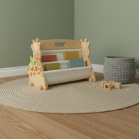 Giraffe Book Rack Natural Wood Finish Wooden Kids Bookshelf Cutout Side Panels