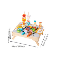 Wooden Grill Playset Slatted Wooden Barbecue Toy Menu Cards for Children