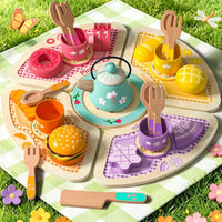 Wooden Tea Party Set Role Playing Pretend Food Playset Parent-Child Interaction