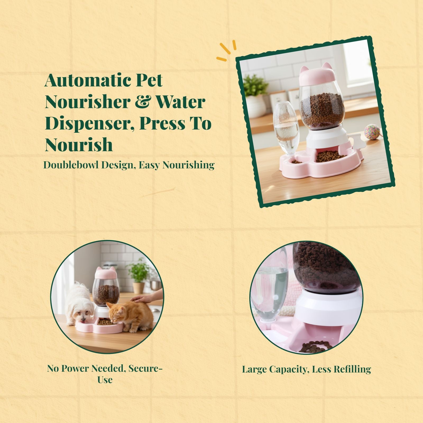 Dual-bowl automatic cat feeder, leakproof.