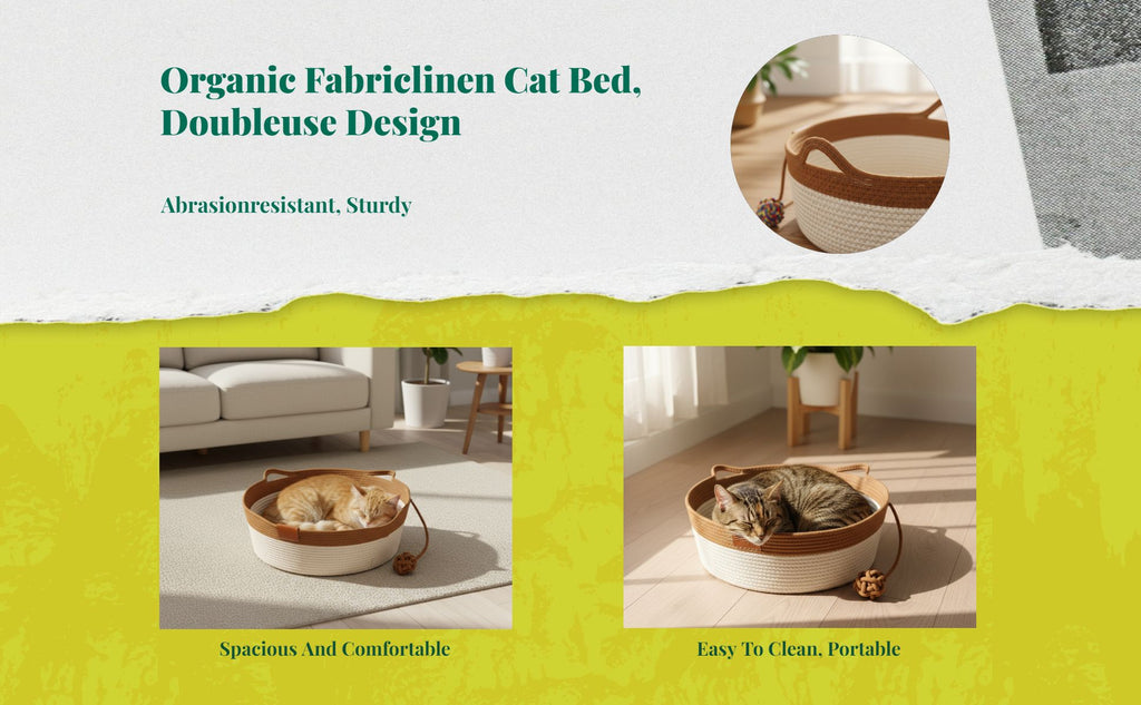 Cat Bed, Woven Basket, All-Season, Scuff-Resistant, Washable