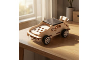 Cut Wooden Car Model Slot-Together Solar-Powered Car Toy Rubber Tires