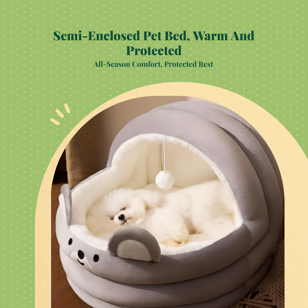 Semi-Enclosed Plush Dog Bed, Removable Cover, Easy Clean