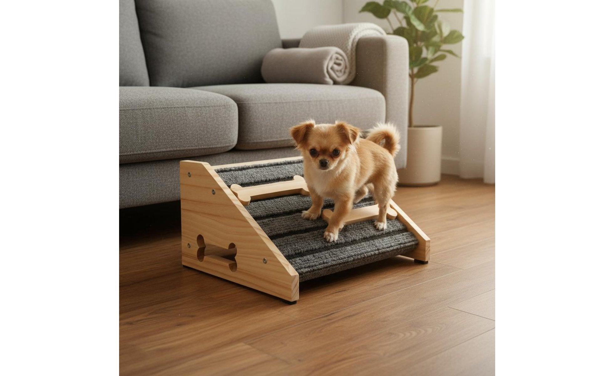 Wooden Dog Stair Ramp Gentle Slope Carpeted Pet Step Ramp Reduces Strain