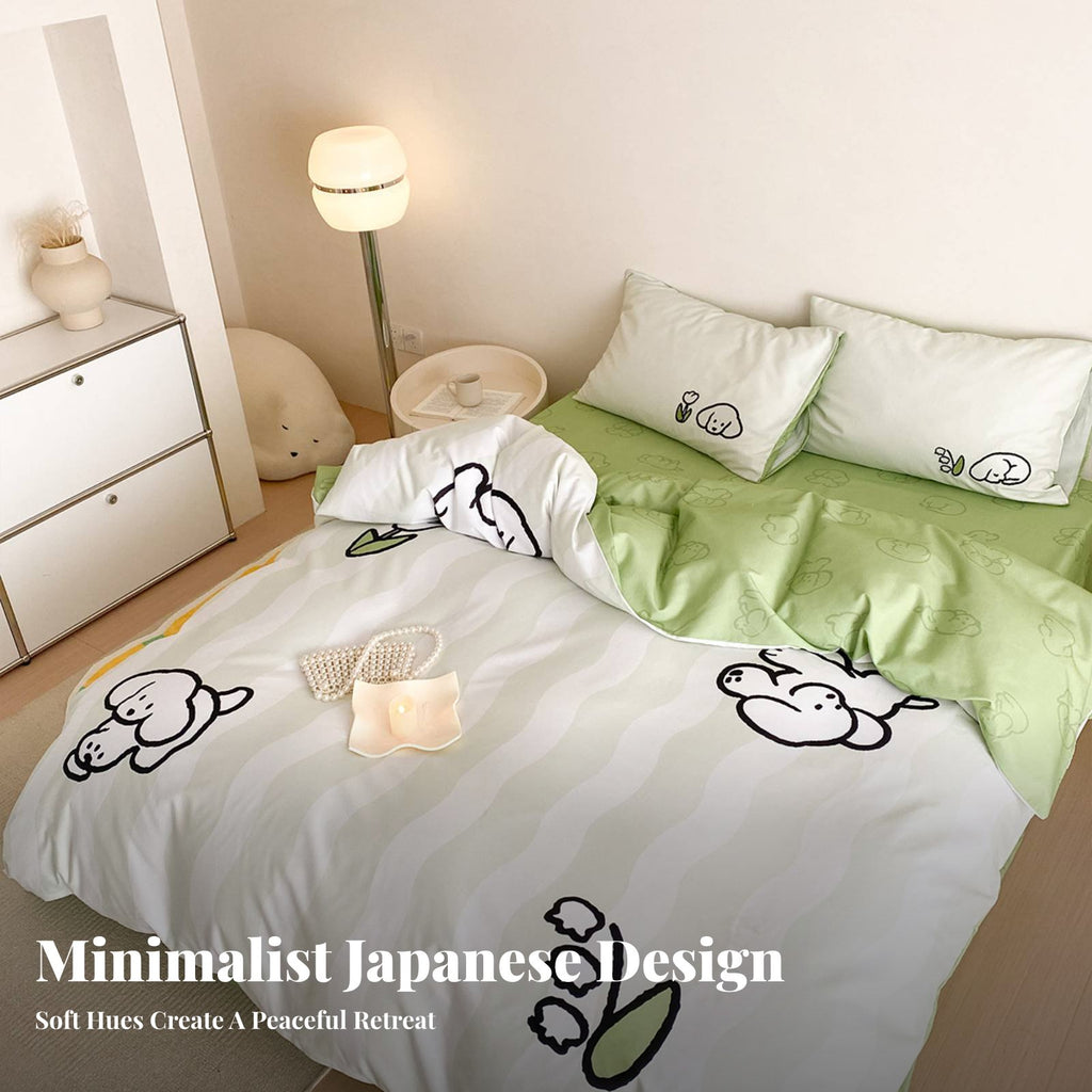 4 Pieces 4-Piece Dog Print Bedclothes Japanese aesthetic Duvet Cover Set for Teens