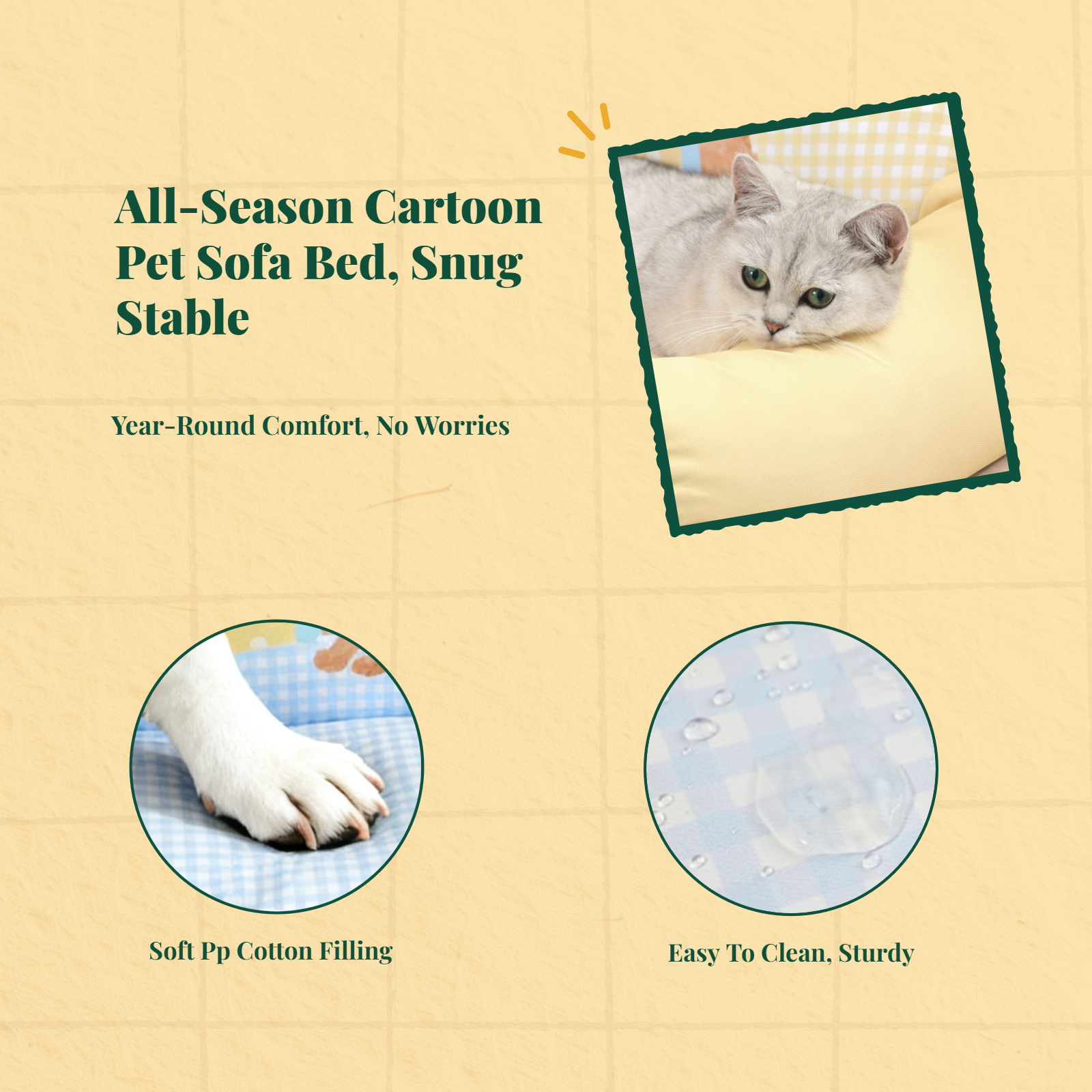 Water-Resistant Non-Slip Pet Sofa Bed, Calming, All Seasons