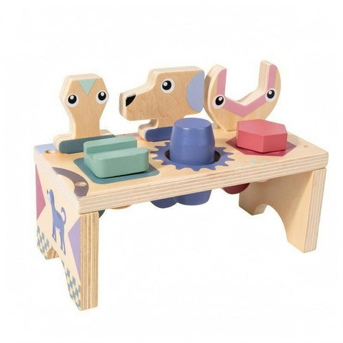 Wooden Pounding Bench Wood Shape Sorting Bench Sturdy Animal Shape Sorter for Young Children