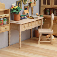 1:12 Scale Dollhouse Desk Apron Miniature Wood Table Retro Style