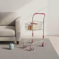 Play Shopping Cart Realistic Design Kids' Metal Supermarket Trolley Easy Assembly Miniature Grocery Cart for Playroom