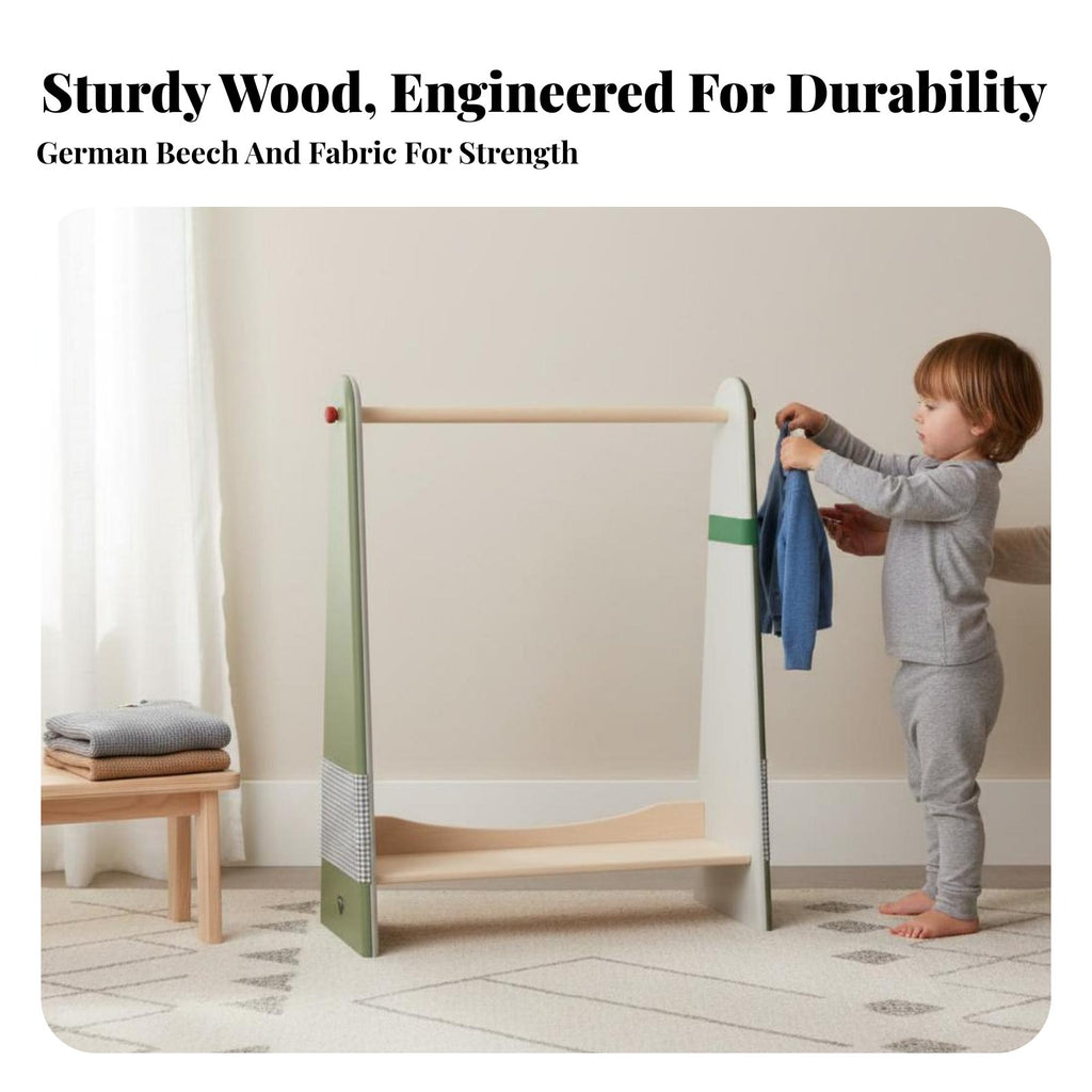 Toddler Dress-up Station Multi-Functional Storage A-Frame Clothes Rack Childreachible Height Floor-Standing for Bedroom, Nursery