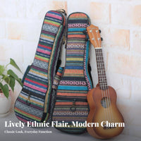 Padded Ukulele Backpack Adjustable Shoulder Straps Ethnic Design Ukulele Case Musical Instrument Accessory Wear-Resistant