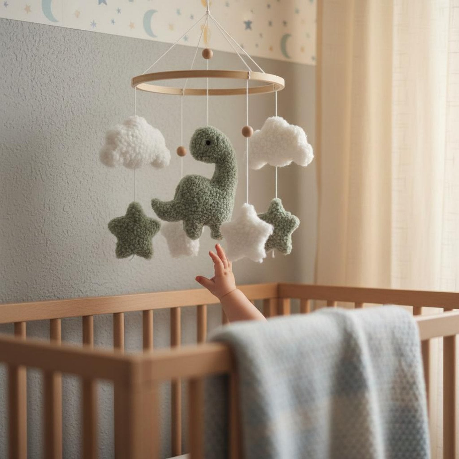 Felt Puff Mobile Handmade Crib Bell Nursery Soothing for Babies