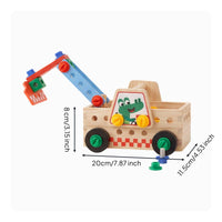 Wooden Screw Truck Wood Material Wooden Construction Truck Educational Play for Children, Kids, Leisure Activity