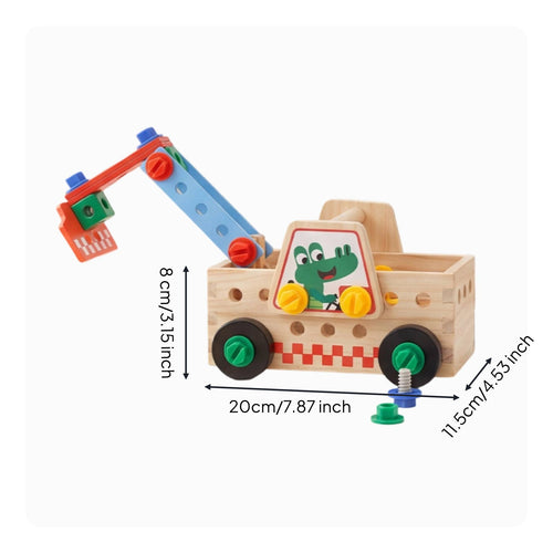 Wooden Screw Truck Wood Material Wooden Construction Truck Educational Play for Children, Kids, Leisure Activity