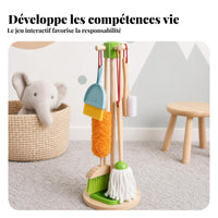 Wooden Cleaning Toy Set Storage Stand Kids Cleaning Playset Bright Colors
