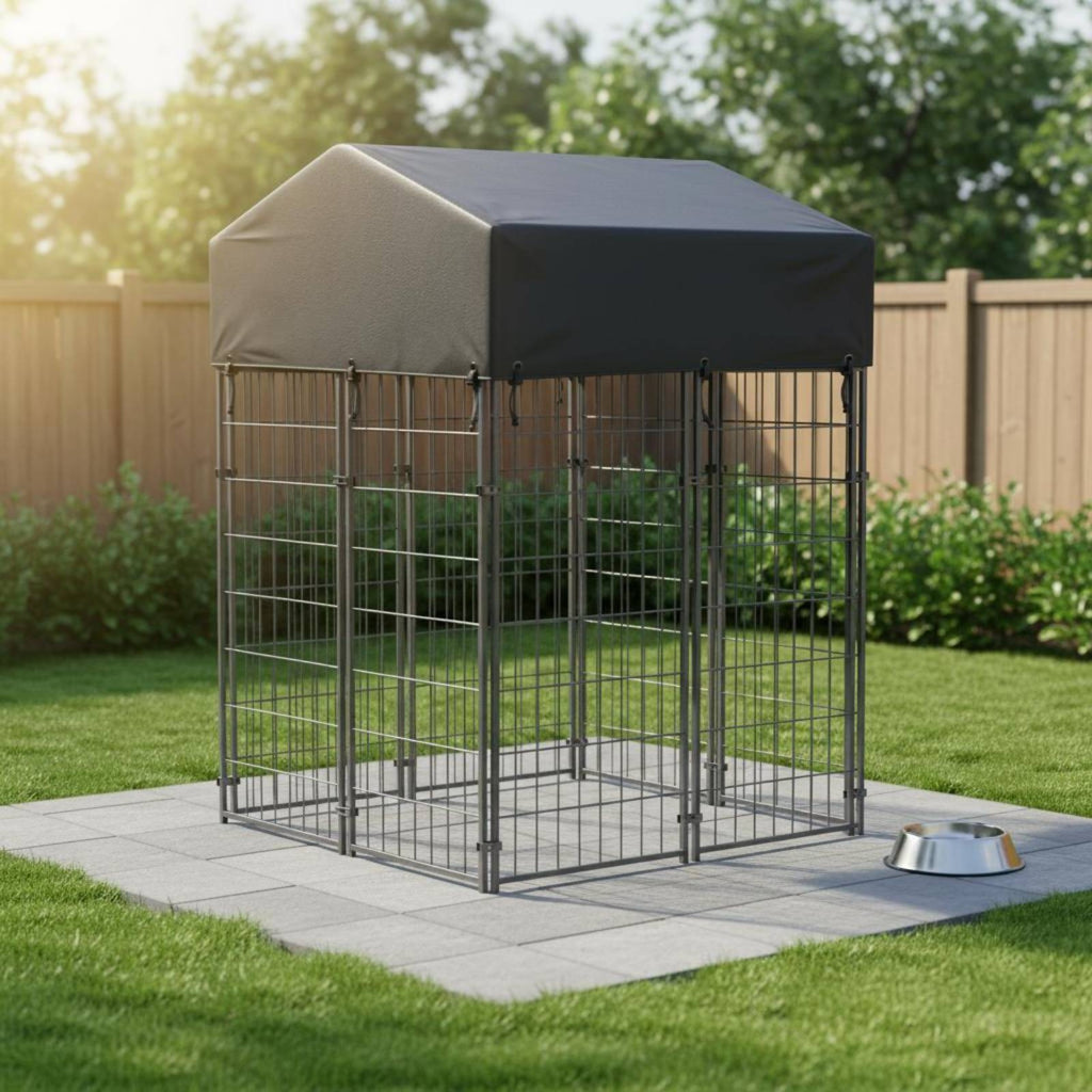 Wire Canine Enclosure Kennel Heavy Duty Roofed Dog Reliable Fastener Latch