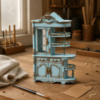 1:12 Scale Cabinet Artisanal Features Mini Display Shelf Ornate Design
