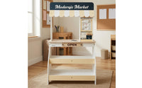 Wooden Pretend Market Stall Freestanding Wooden Market Stall Awning Top Toy Cashier Stand