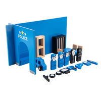 Police Play Set Painted Blue Wooden Police Playset Assorted Pieces