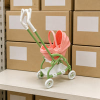 Foldable Doll Pushchair Rose-Colored Mini Toy Pushchair Green Frame