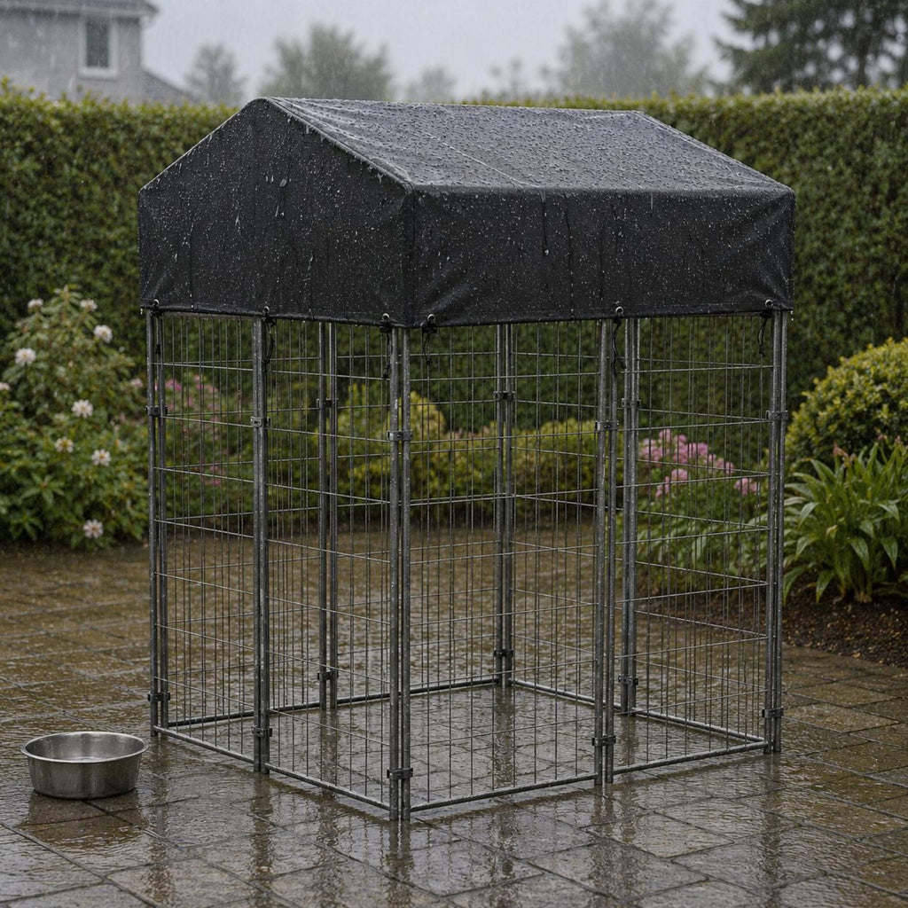 Wire Canine Enclosure Kennel Heavy Duty Roofed Dog Reliable Fastener Latch