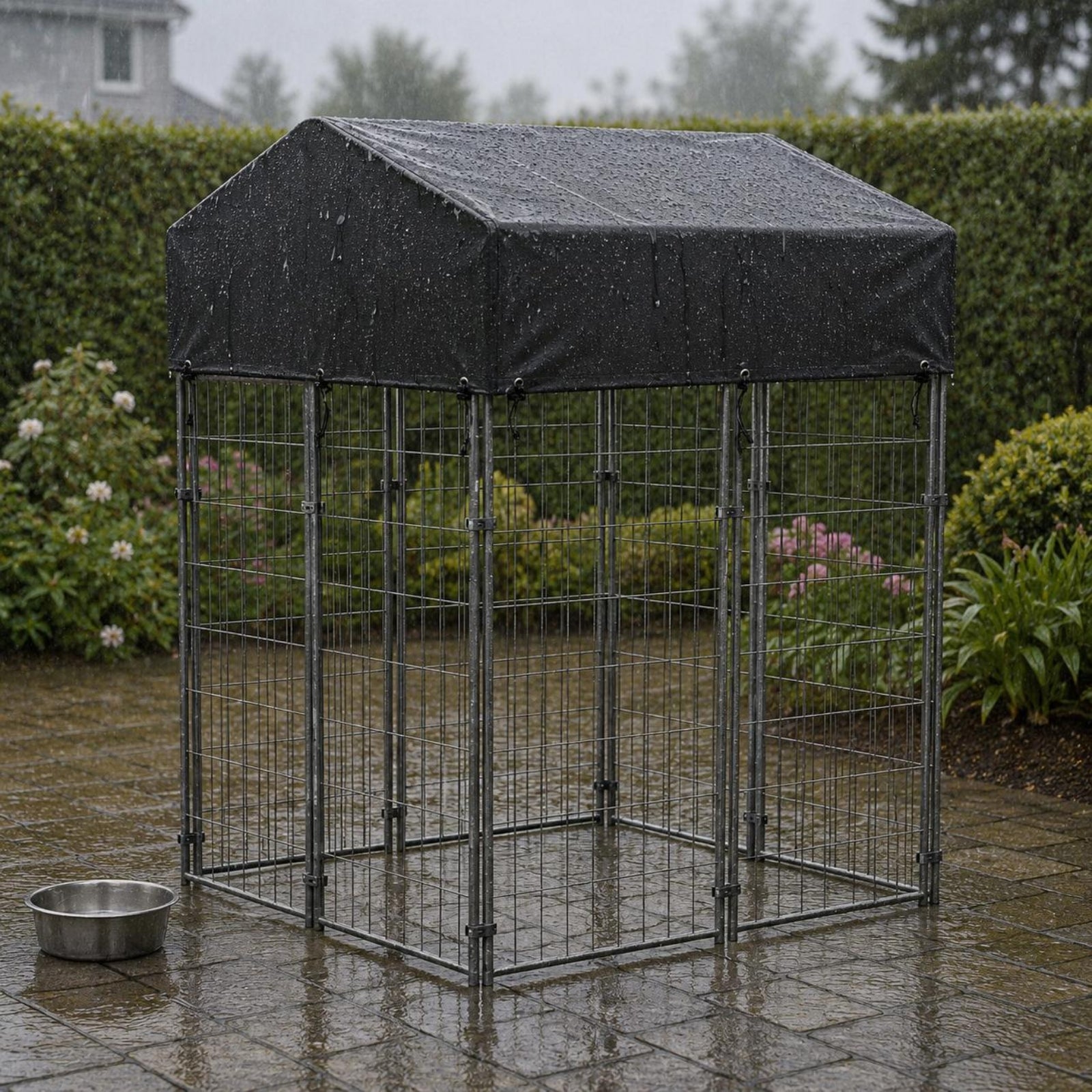 Wire Canine Enclosure Kennel Heavy Duty Roofed Dog Reliable Fastener Latch