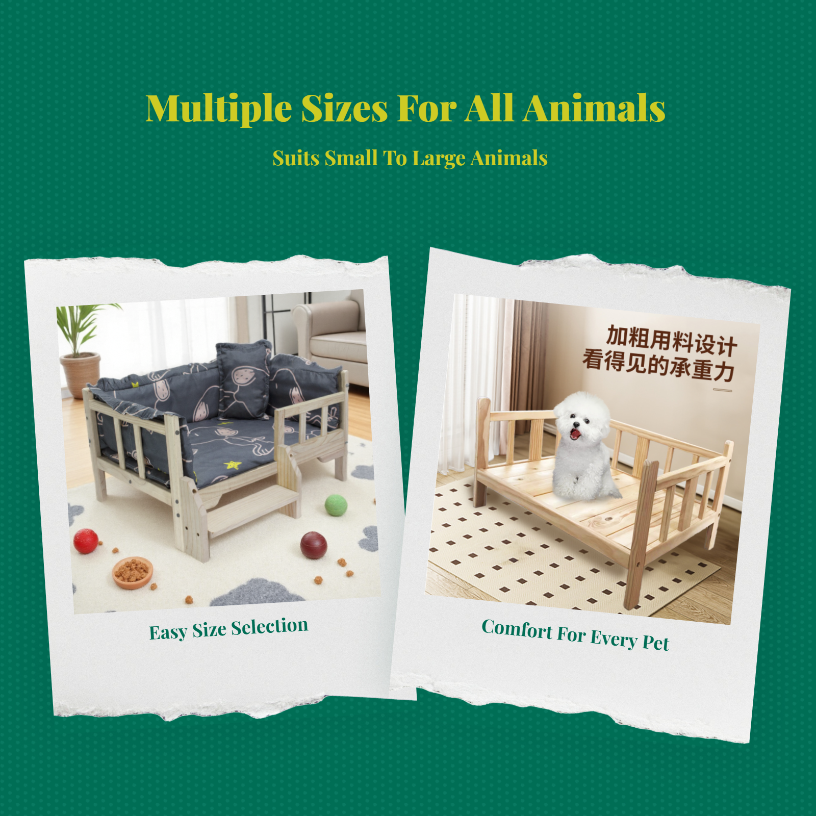 Hardwood pet bed with padded cover