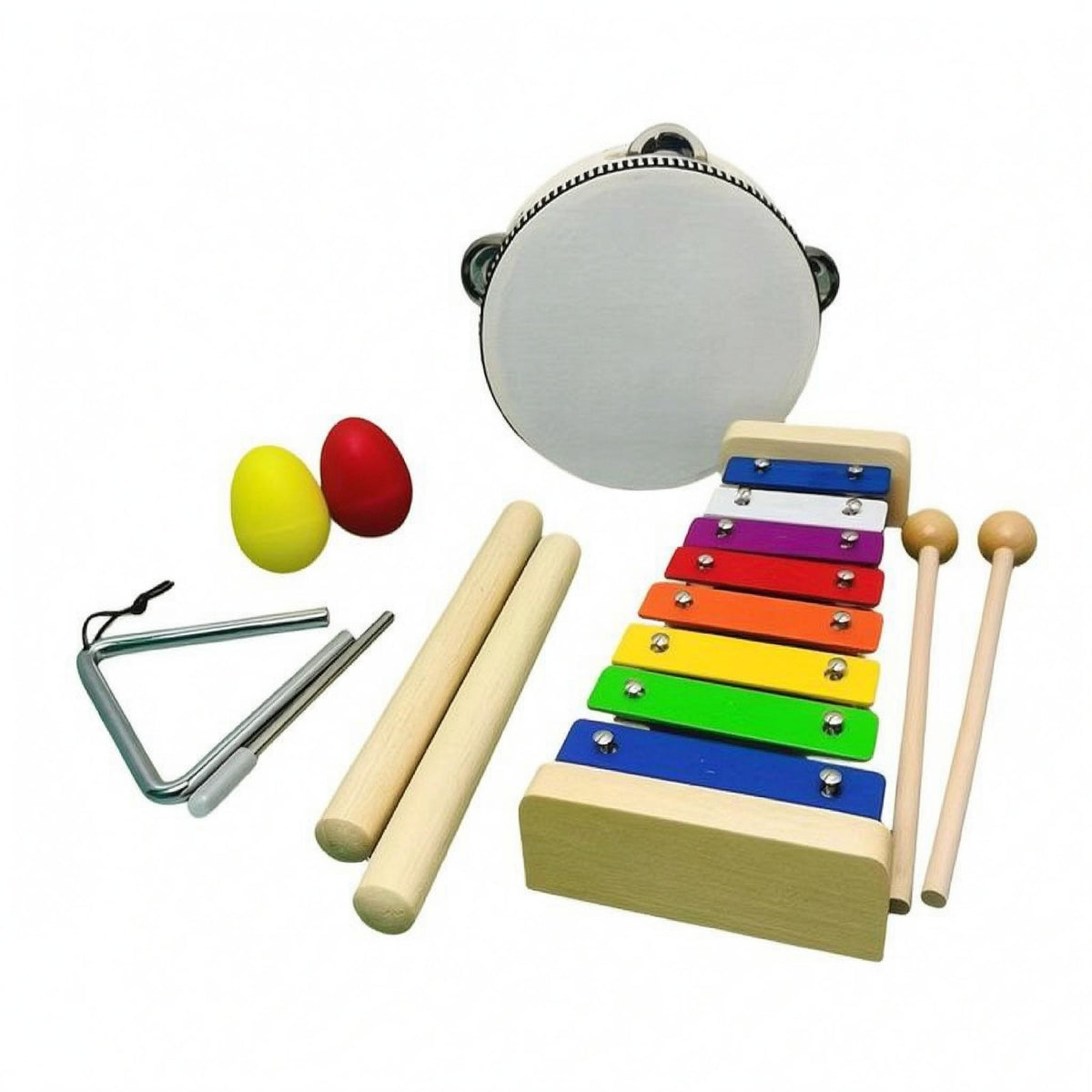 Xylophone Maracas Tambourine Set Rainbow Colored Rhythm Sticks Metal Jingling