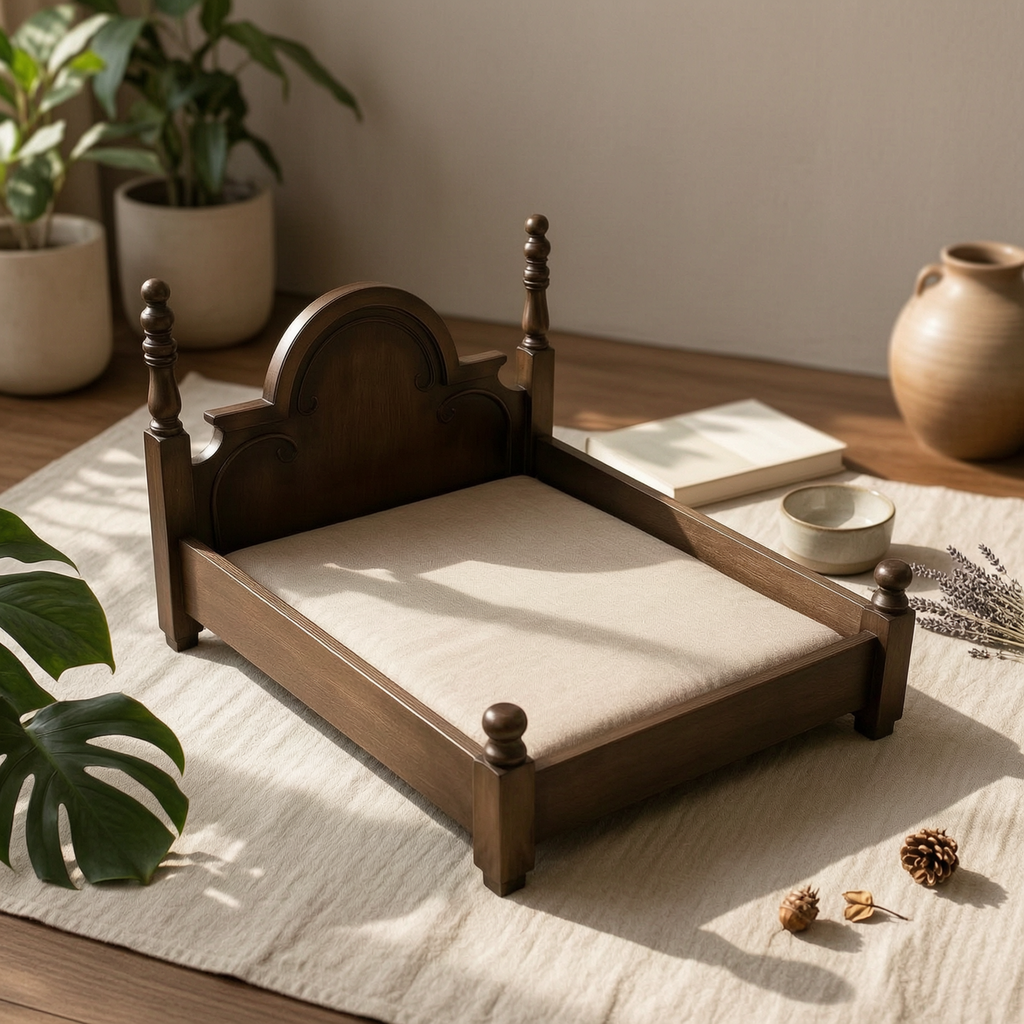Solid Wooden Cat Luxury Bed Look Solid Wood Dog Bed Double-Sided Cushion Animal Furniture for Dogs