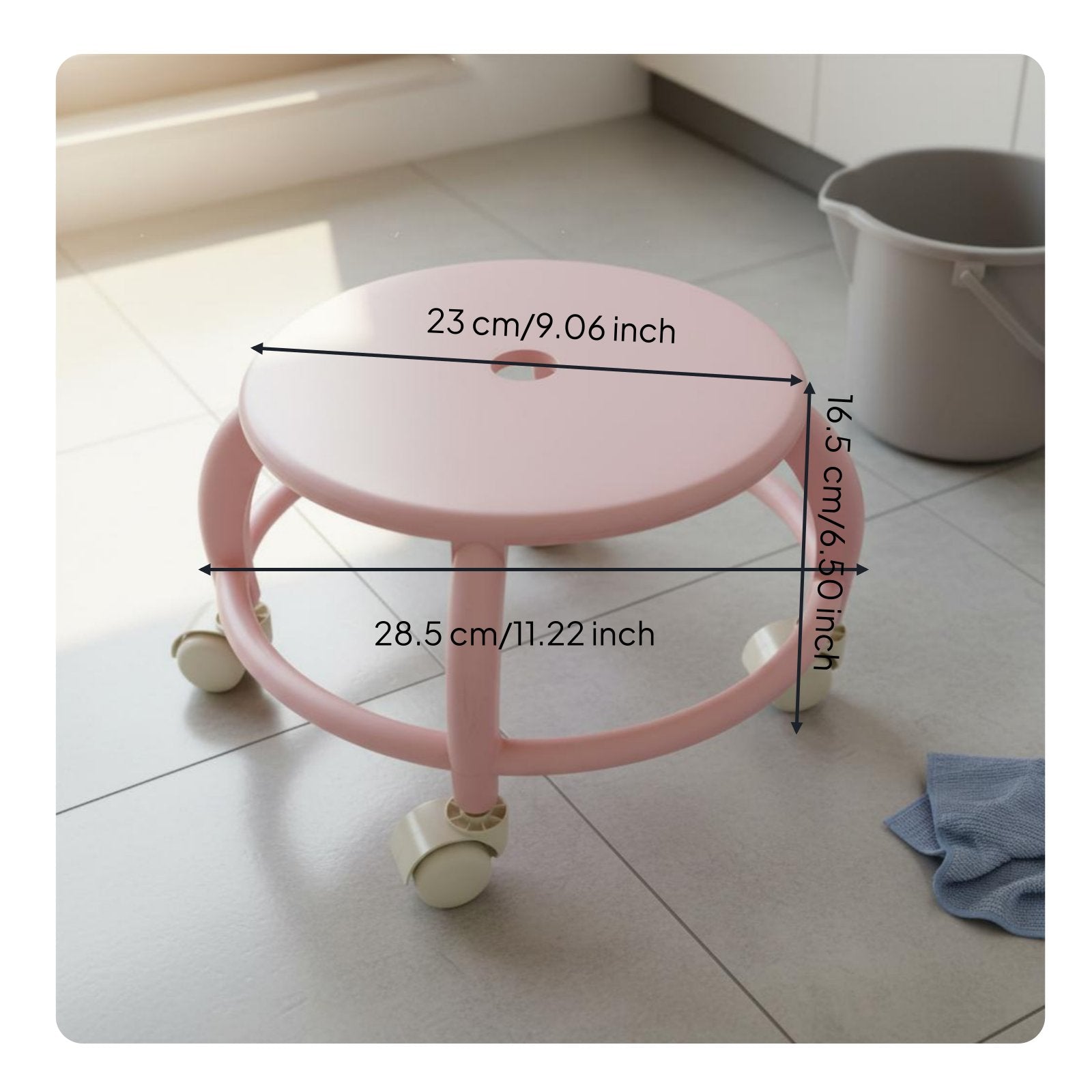 Plastic Wheeled Stool Quiet Wheels Floor Roller Seat for Living Room, Toddlers