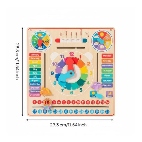 Wooden Calendar Clock High-Quality Wood Kids Learning Calendar Polished Edges