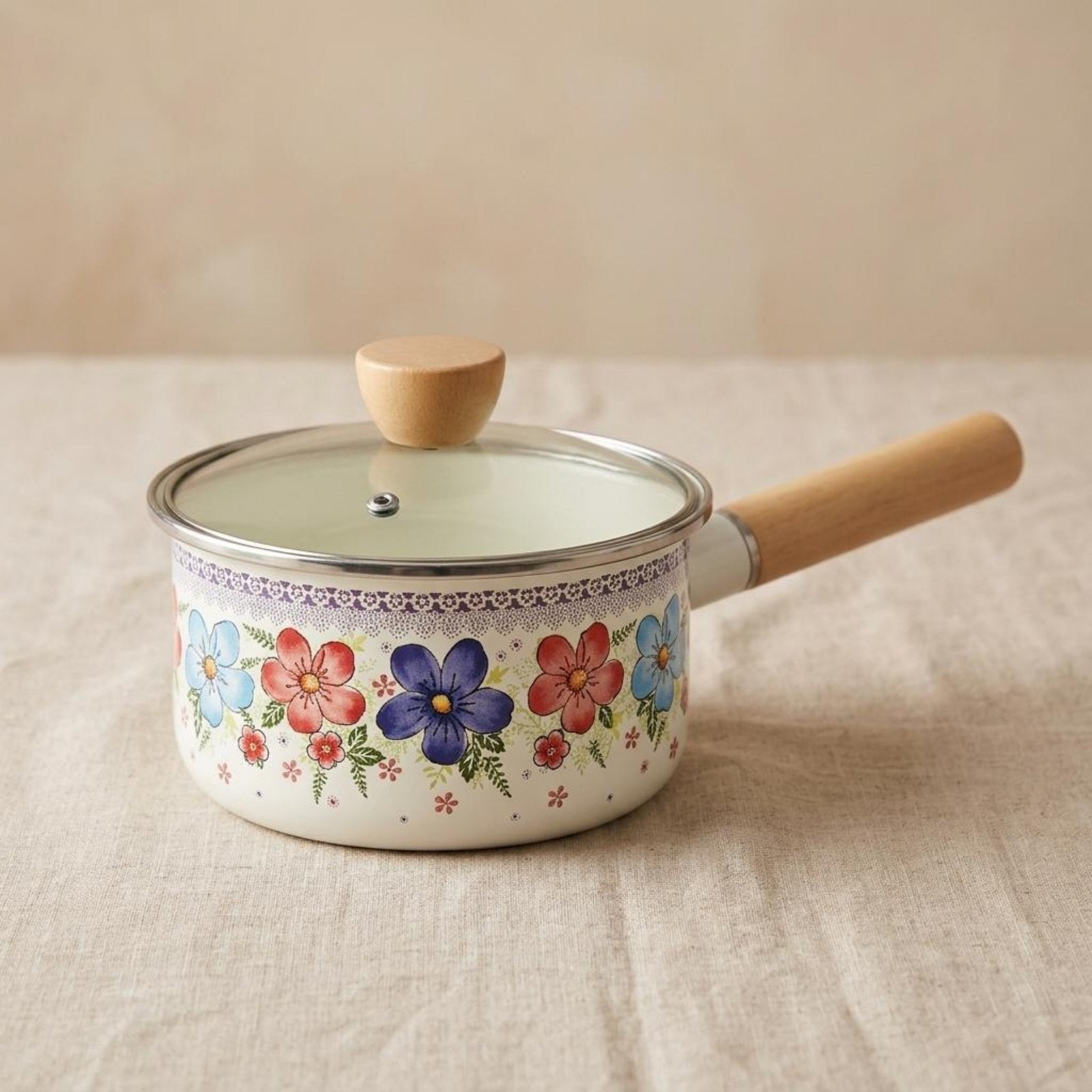 Infant Meals Pot Cute Floral Design Lidded Milk Pan Crack-Resistant for Infants
