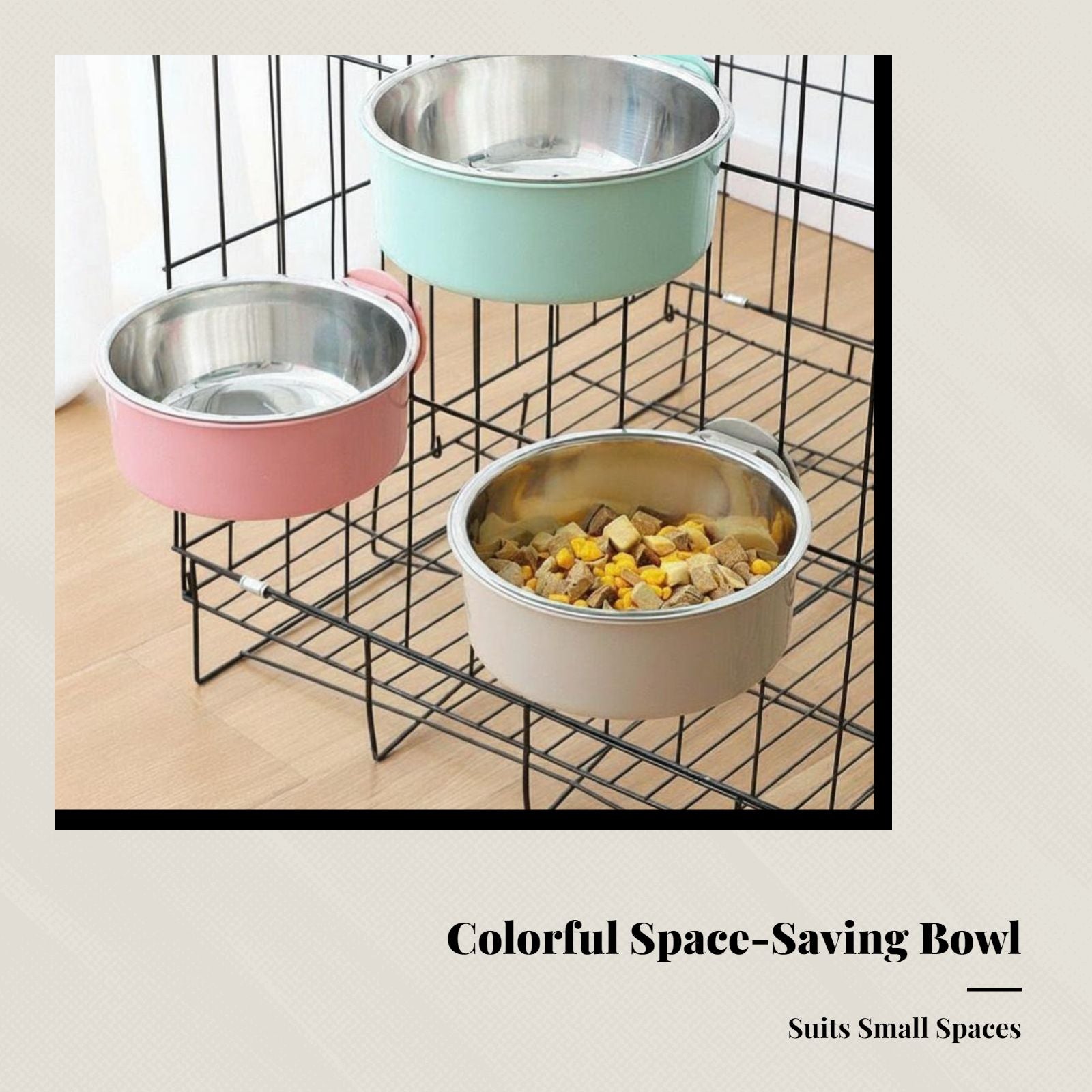 Pet Food Bowl, Hanging Stainless Steel Dog Cat Feeder, Leak-Resistant Automatic Water Dispenser, Fixed for Enclosures