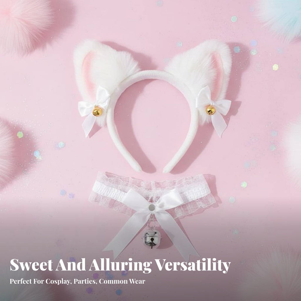 2 Pieces feline haural featureing appendages and chime Collar Set Anime and fashion Costume Accessory for Halloween