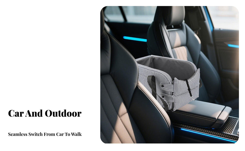 Built-in Safety Leash Pet Car Console Seat Washable Cushion Center Console Pet Bed Adjustable Straps for Drivers, Road Trips, Outdoor, Home