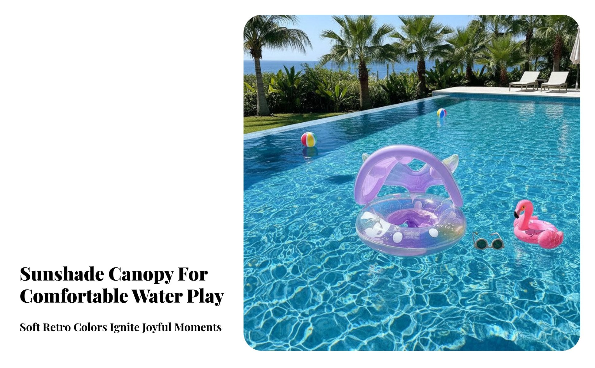 Sun Protection Baby Swim Buoy with Canopy Retro Aesthetic Sunshade Swimming Circle Color Block Design for Babies, Beach, Outdoor