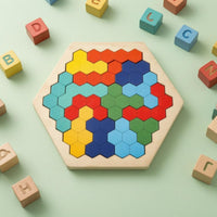 Interlocking Hexagon Puzzle Flat Hexagonal Wooden Puzzle Blister Pack
