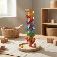 Wooden Tree Ball Toy Leaf-Shaped Ball Drop Toy Freestanding
