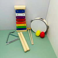 Xylophone Maracas Tambourine Set Rainbow Colored Rhythm Sticks Metal Jingling