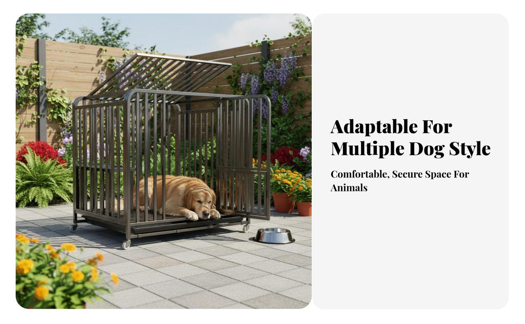 Removable Tray Heavy-Duty Dog Crate Spacious Interior Rolling Metal Bar Enclosure Easy to Clean Pet Enclosure Chew-Resistant-Proof for Owners of Large Dogs, Breeders, Kennel Operators, Indoors, Indoor, Outdoors, Outdoor