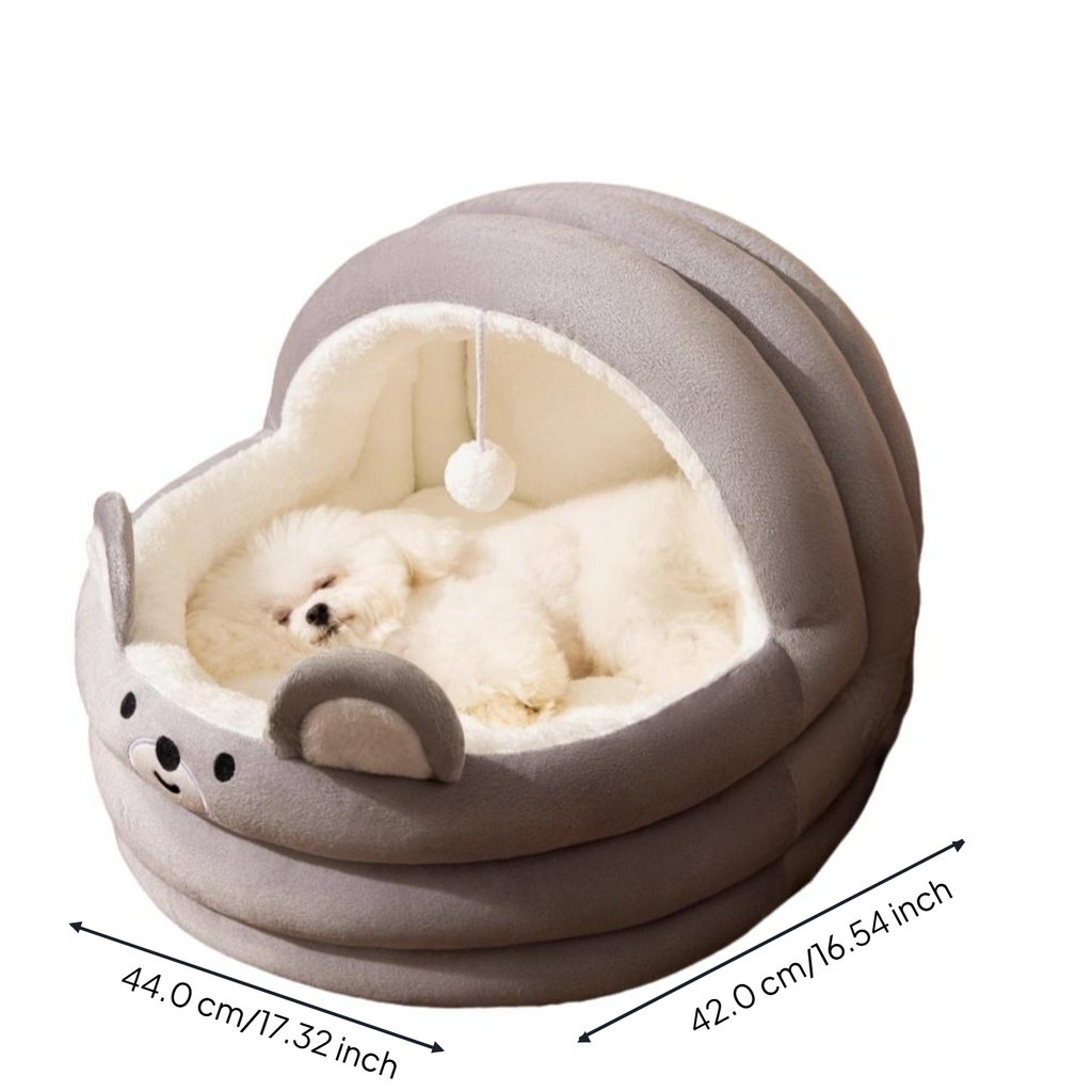 Semi-Enclosed Plush Dog Bed, Removable Cover, Easy Clean