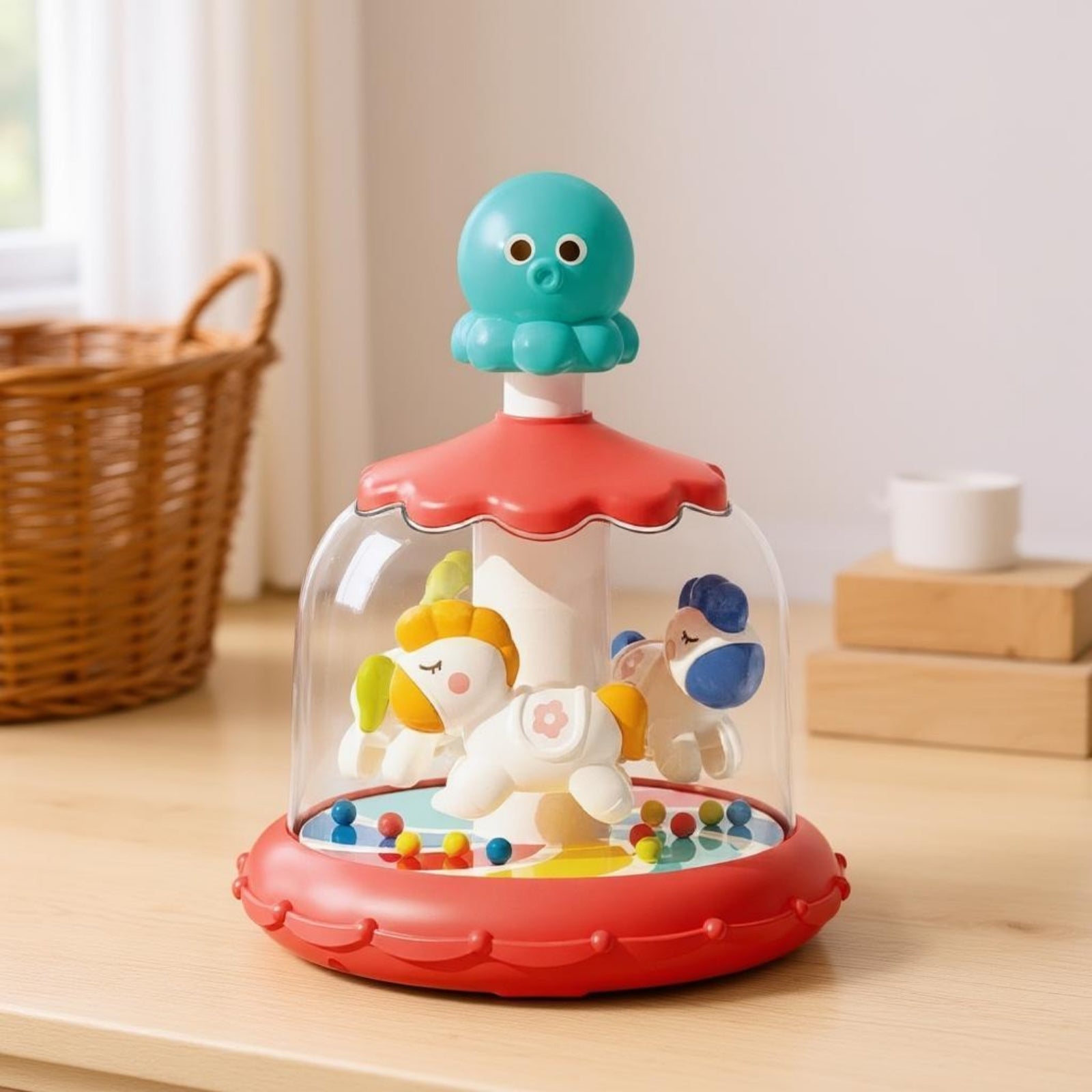 Dome Carousel Toy Hand-Eye Coordination Press-and-Rotate Toy for Young Children