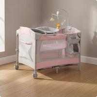 Foldable Baby Bed Music Toy Arch Baby Bed with Wheels Includes Mattress