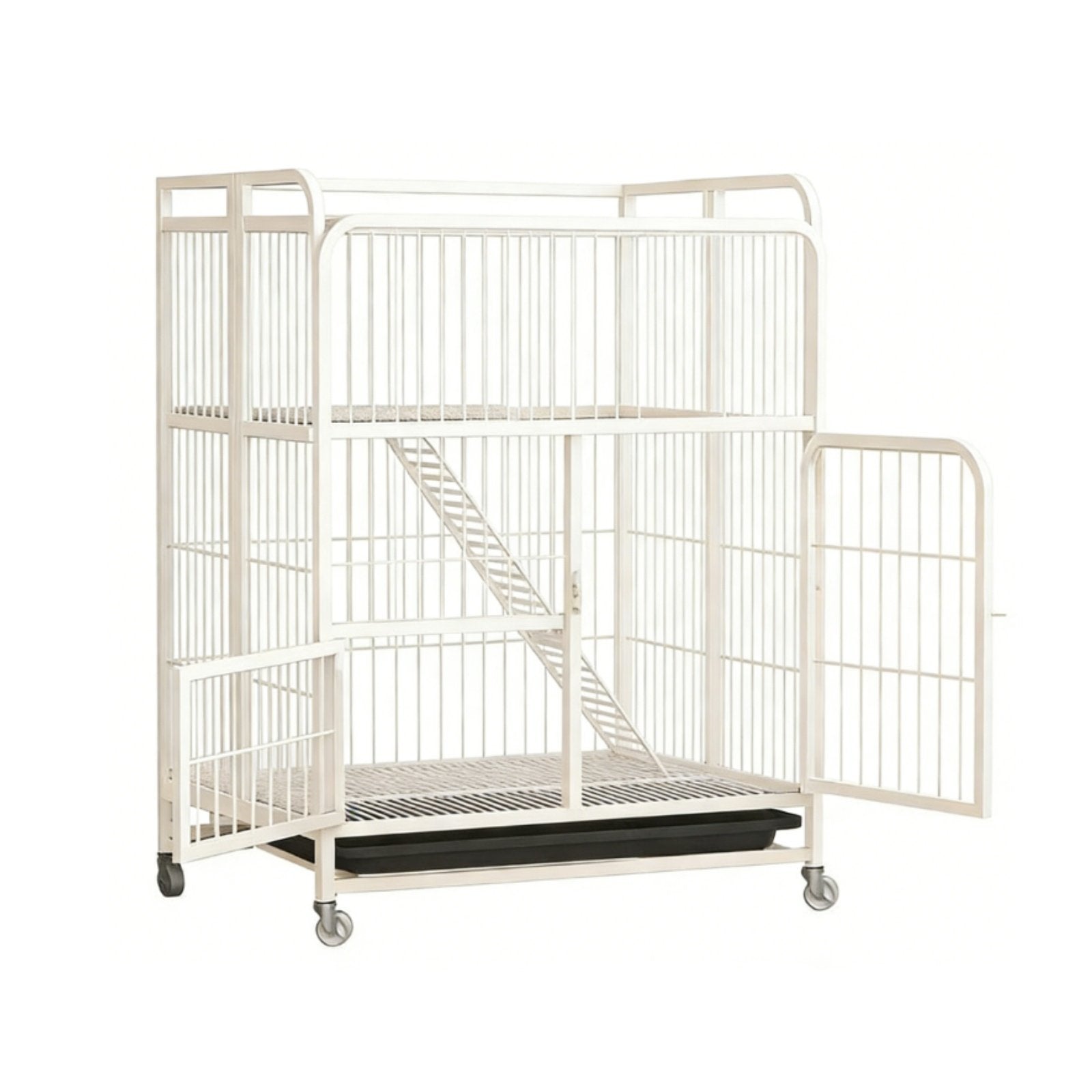 3-Tier Foldable Cat Kennel Integrated Litter Box Multi-Level Cat Crate Large Space Spacious Interior for Indoors, Home, Bedroom