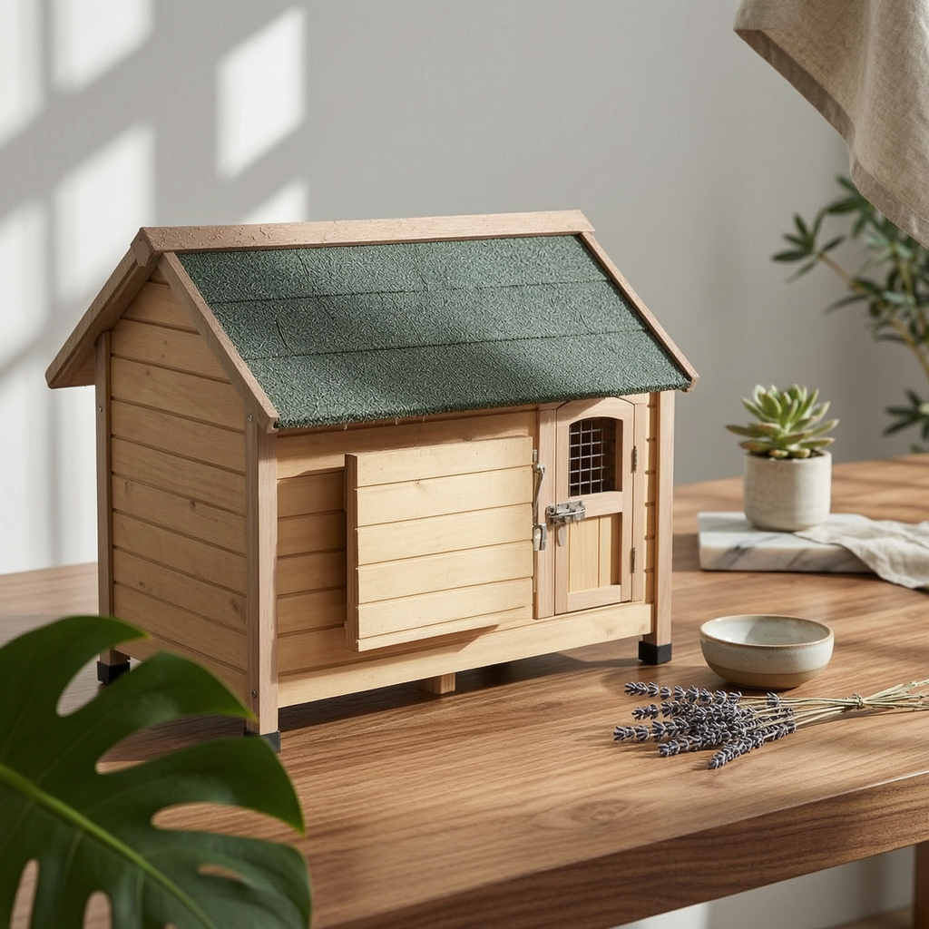 Wooden Dog House Hinged Awning Gabled Rooftop Dog House Slatted Construction for Indoor
