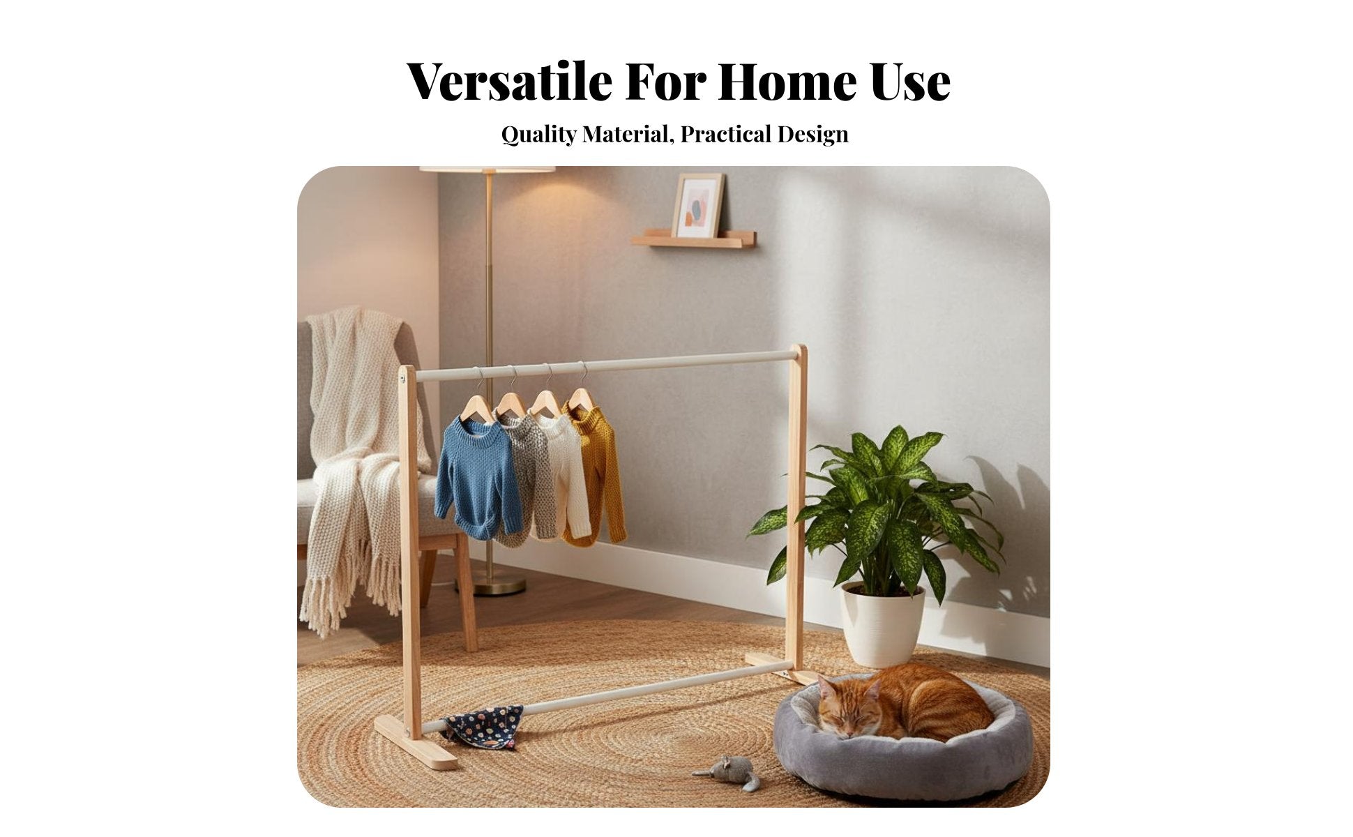 Solid Wood Material Pet Clothes Rack Sturdy Construction Wooden Pet Clothes Stand Stable Design for Parents, Bedroom, Home, Party Decoration