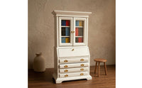 Miniature Bookcase Cabinet White Painted 1:12 Scale Cabinet Double-Door Mini Display Case