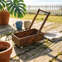 Kids Wooden Push Cart Carbonized Wood Wooden Wagon Cart Outdoor Use for Preschoolers, Kindergarten