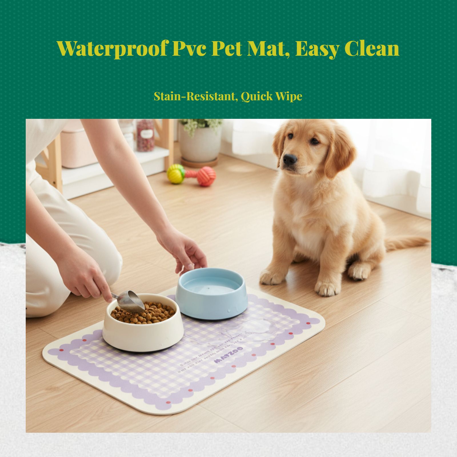 Pet Feeding Mat, Waterproof Placemat, Raised Border, Easy to Clean, Non-Slip, Cat and Dog Bowl Mat