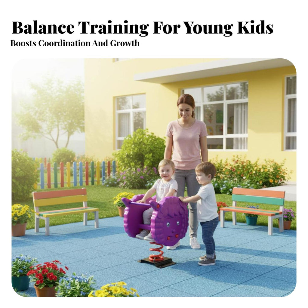 Safe Grip Handles 2-Person Flexible-Coil Teeter-Totter Promotes Active Play Playground Equipment Colorful Design Seesaw Heavy-Duty Construction for Preschoolers, Children Ages 3-8, Toddlers, Park, Kindergarten, Backyard